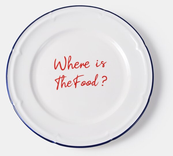 Sinsay - Κεραμικό πιάτο με επιγραφή Where is The Food? - μπλε