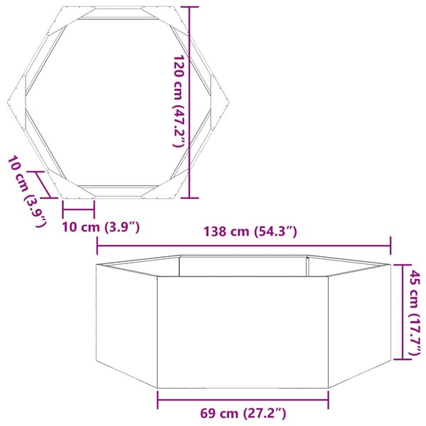 Ζαρντινιέρα Κήπου Εξάγωνη 138x120x45 εκ. Ατσάλι Σκληρυθέν Αέρα - Καφέ