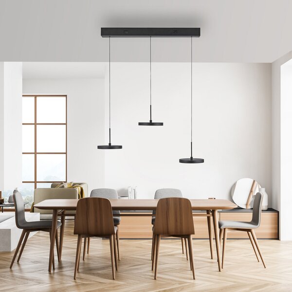 JUST LIGHT. GmbH Κρεμαστό φωτιστικό LED Plata, μαύρο, 3 φώτα, 3.000 K, ρυθμιζόμενος, Μαύρο, Σαλόνι / τραπεζαρία, Μέταλλο, σύγχρονο