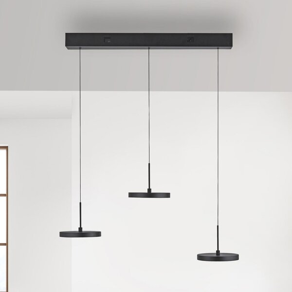 JUST LIGHT. GmbH Κρεμαστό φωτιστικό LED Plata, μαύρο, 3 φώτα, 3.000 K, ρυθμιζόμενος, Μαύρο, Σαλόνι / τραπεζαρία, Μέταλλο, σύγχρονο