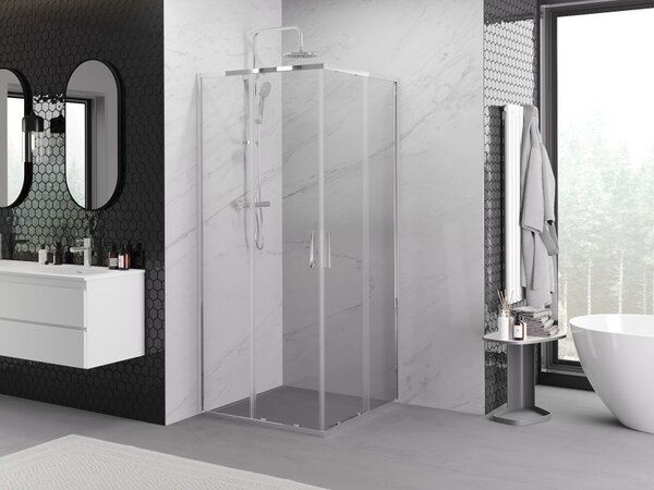 Mexen Exo-S Duo τετράγωνη συρόμενη καμπίνα ντους 90 x 90 cm, διαφανές, χρώμιο