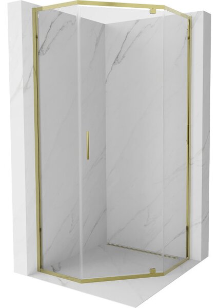 Mexen Exo-R Πεντάγωνο ανοιγόμενο ντουζιέρα 90 x 90 cm, διαφανές, χρυσό