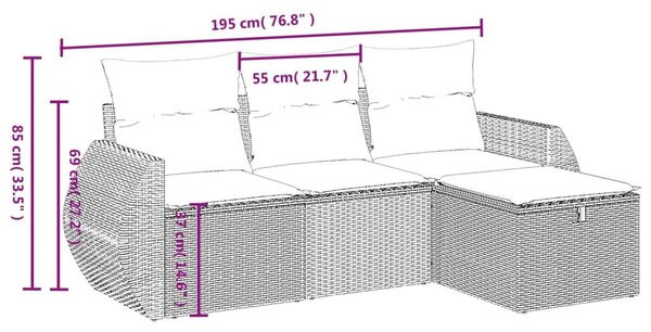 Σαλόνι Κήπου Σετ 4 Τεμαχίων Γκρι Συνθετικό Ρατάν με Μαξιλάρια - Γκρι