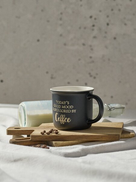 Sinsay - Κεραμική κούπα με επιγραφή Today’s Good Mood Is Sponsored By Coffee - μαυρο