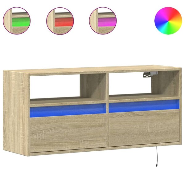 Έπιπλο Τοίχου Τηλεόρασης με LED Sonoma Δρυς 100x31x45 εκ. - Καφέ