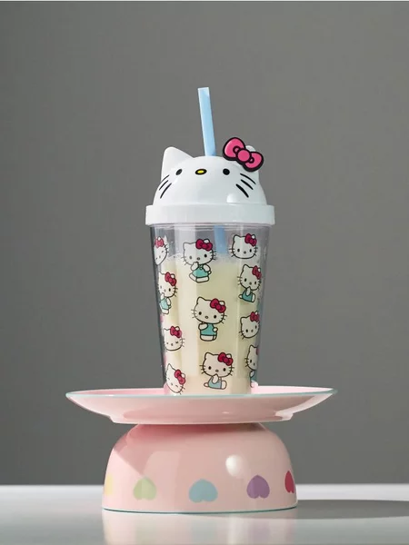 Sinsay - Κούπα με καπάκι και καλαμάκι Hello Kitty - πολυχρωμο