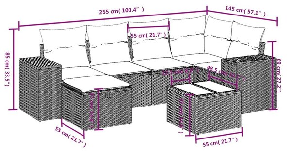 Σαλόνι Κήπου Σετ 7 Τεμαχίων Γκρι Συνθετικό Ρατάν με Μαξιλάρια - Γκρι