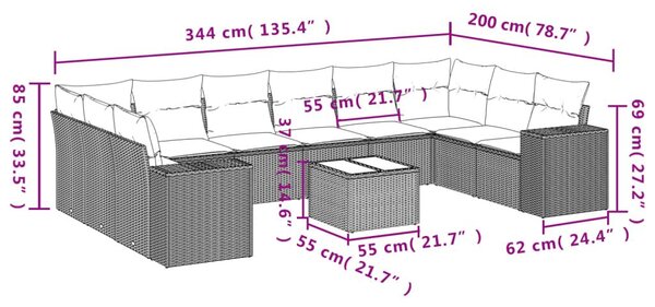 Σαλόνι Κήπου 11 Τεμαχίων Αν. Γκρι Συνθετικό Ρατάν με Μαξιλάρια - Γκρι