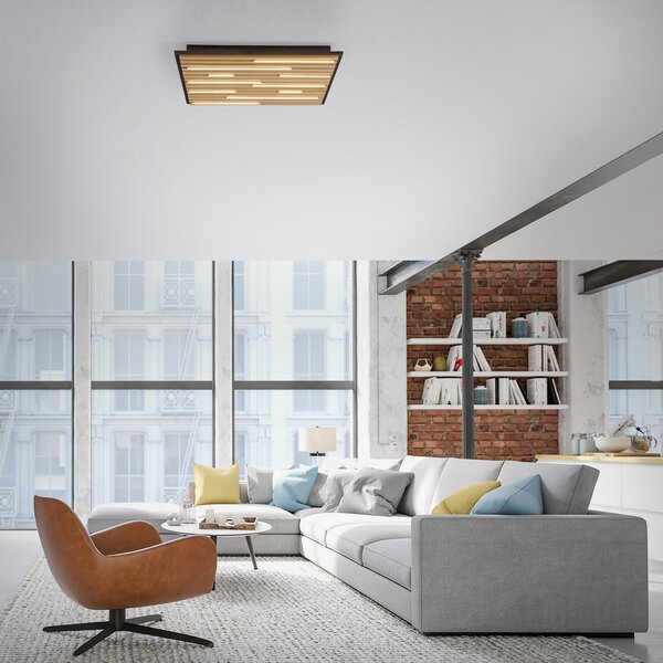 Q-Smart-Home Paul Neuhaus Smart LED φωτιστικό οροφής Q-Acoustic ξύλο 62 x cm, ρυθμιζόμενος, Ξύλου, Σαλόνι / τραπεζαρία, Ξύλο, σύγχρονο