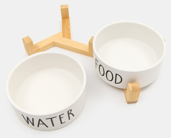 Sinsay - Σετ κεραμικών μπολ για κατοικίδια Food & Water - λευκο
