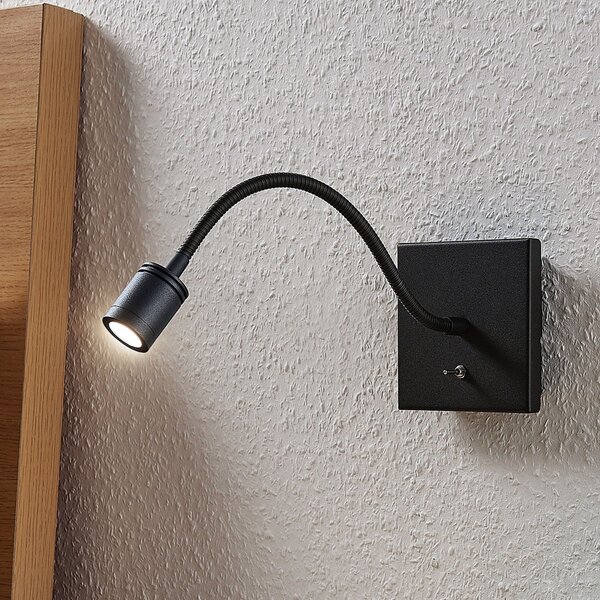 Lindby LED φωτιστικό τοίχου Mayar, μαύρο, μεταλλικό, ανάγνωσης, 11cm, Μαύρο, υπνοδωμάτιο, Μέταλλο, σύγχρονο