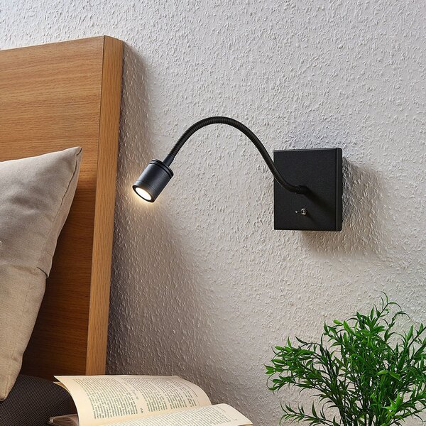 Lindby LED φωτιστικό τοίχου Mayar, μαύρο, μεταλλικό, ανάγνωσης, 11cm, Μαύρο, υπνοδωμάτιο, Μέταλλο, σύγχρονο