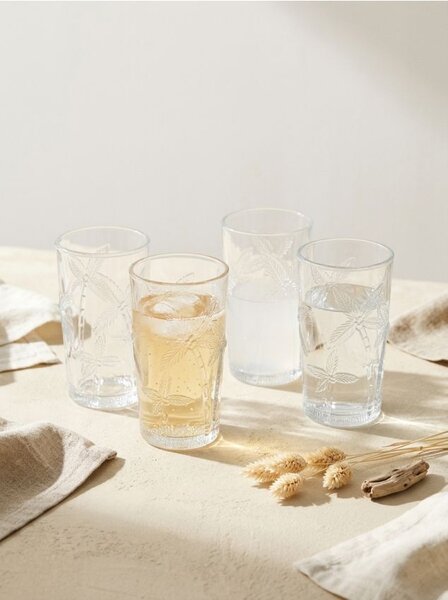 Sinsay - Σετ ποτηριών με ανάγλυφο μοτίβο φοίνικα 4 pack - clear