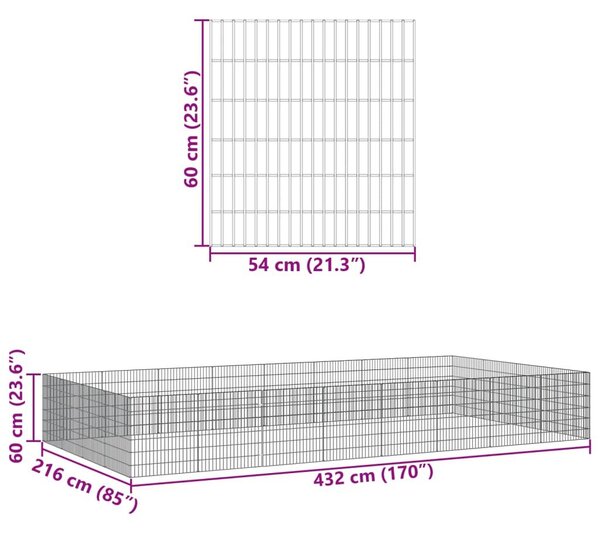 Περίφραξη Ζώων Ελεύθερης Βοσκής 24 Πάνελ 54x60 εκ. Γαλβ. Σίδερο - Ασήμι