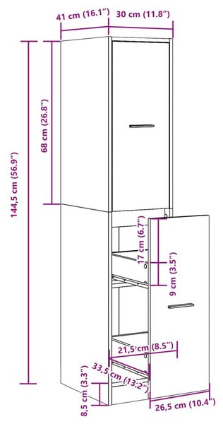 Συρταριέρα Γενικής Χρήσης Καφέ Δρυς 30x41x144,5 εκ. Επεξ. Ξύλο - Καφέ