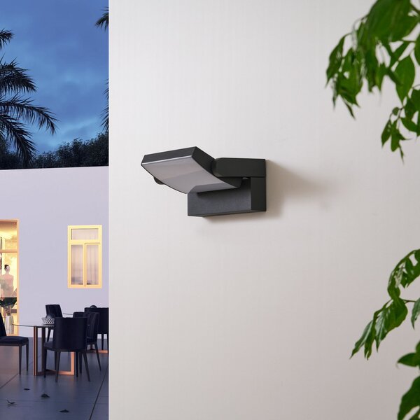 Lindby Εξωτερικός φωτιστικός τοίχου LED Sherin, ανθρακί, με δυνατότητα, Μαύρο, Αλουμίνιο, σύγχρονο