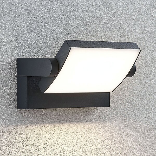 Lindby Εξωτερικός φωτιστικός τοίχου LED Sherin, ανθρακί, με δυνατότητα, Μαύρο, Αλουμίνιο, σύγχρονο