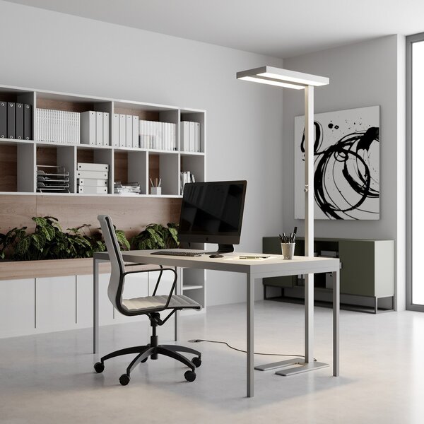 Arcchio LED-Stehlamp Logan Basic, ασημί, 6.000 lm, ρυθμιζόμενη ένταση φωτισμού, ρυθμιζόμενος, Μεταλλικό, Μελέτη / Γραφείο, Αλουμίνιο, σύγχρονο, Όρθιος προβολέας