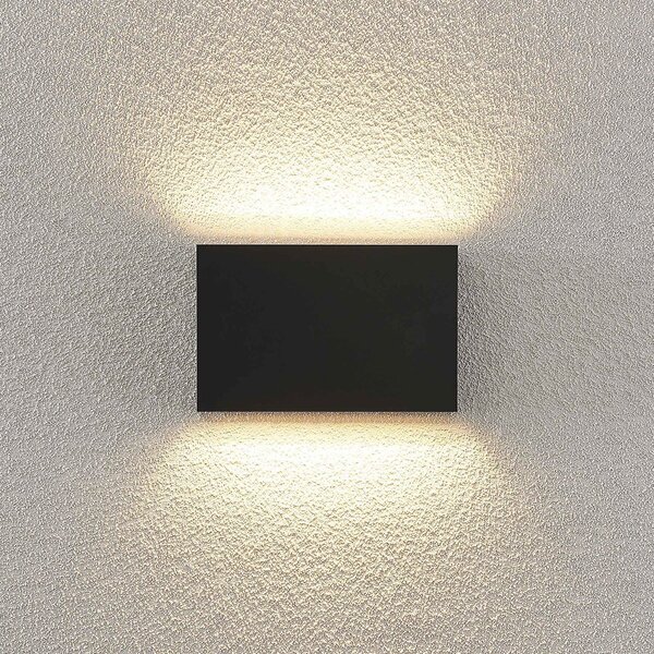 Lindby LED φωτιστικό τοίχου εξωτερικού χώρου Jarte, 20cm, πάνω/κάτω, γκρι, IP65, Μαύρο, Πλαστικό, σύγχρονο, Πρίζα τοίχου πάνω/κάτω
