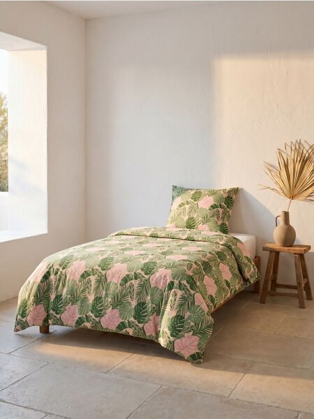 Sinsay - Σετ κλινοσκεπασμάτων από μικροΐνες με σχέδιο monstera - ροζ