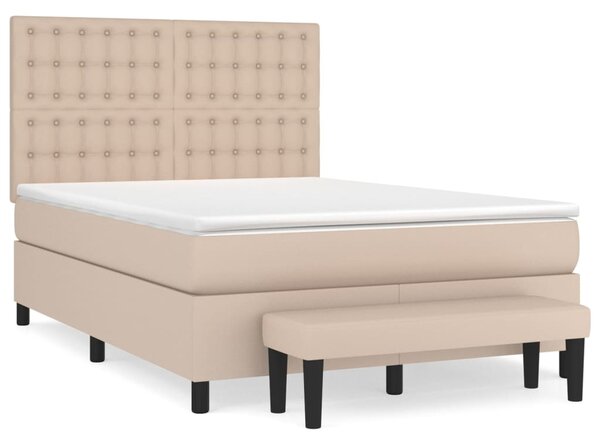 VidaXL Κρεβάτι Boxspring με Στρώμα Καπουτσίνο 140x190εκ.από Συνθ.Δέρμα