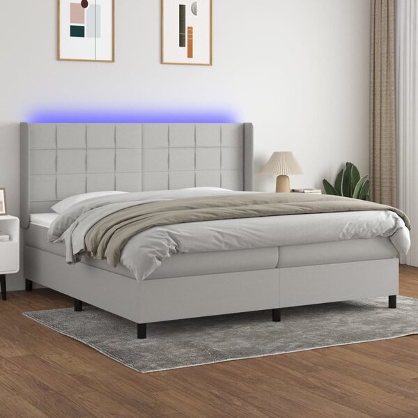 VidaXL Κρεβάτι Boxspring με Στρώμα & LED Αν.Γκρι 200x200εκ. Υφασμάτινο