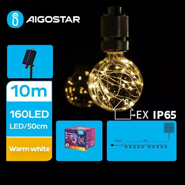 Aigostar - LED Solar Χριστουγεννιάτικα λαμπάκια 20xLED/8 λειτουργίες 11,5m IP65 θερμό λευκό