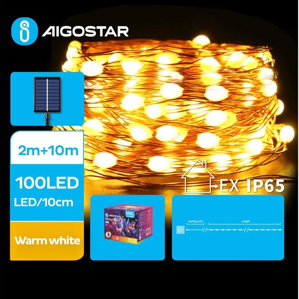 Aigostar - LED Solar Χριστουγεννιάτικα λαμπάκια 100xLED/8 λειτουργίες 12m IP65 θερμό λευκό