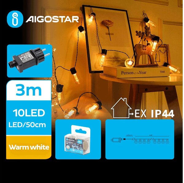 Aigostar - LED Διακοσμητικά λαμπάκια εξωτερικού χώρου 10xLED/3m IP44 θερμό λευκό