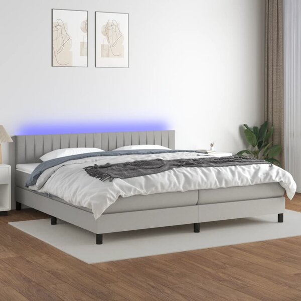 VidaXL Κρεβάτι Boxspring με Στρώμα & LED Αν.Γκρι 200x200εκ. Υφασμάτινο