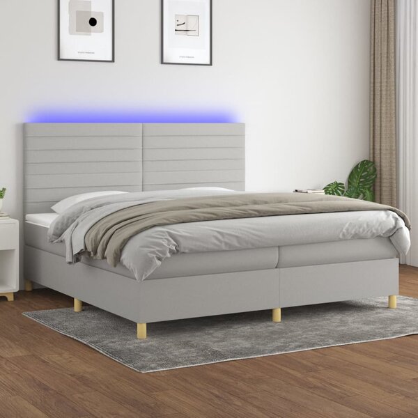 VidaXL Κρεβάτι Boxspring με Στρώμα & LED Αν.Γκρι 200x200εκ. Υφασμάτινο