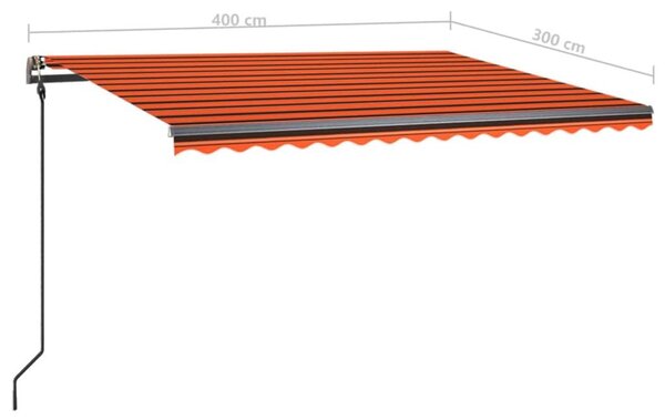 Τέντα Συρόμενη Χειροκίνητη με LED Πορτοκαλί / Καφέ 4x3 μ. - Πολύχρωμο
