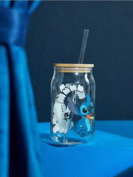 Sinsay - Γυάλινη κούπα με καπάκι και καλαμάκι Stitch - πολυχρωμο