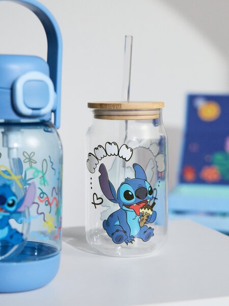 Sinsay - Γυάλινη κούπα με καπάκι και καλαμάκι Stitch - πολυχρωμο