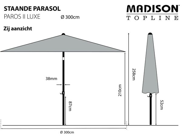 Madison Ομπρέλα Κήπου Paros II Luxe Ανοιχτό Γκρι 300 εκ. - Γκρι