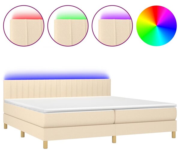 VidaXL Κρεβάτι Boxspring με Στρώμα & LED Κρεμ 200x200 εκ. Υφασμάτινο