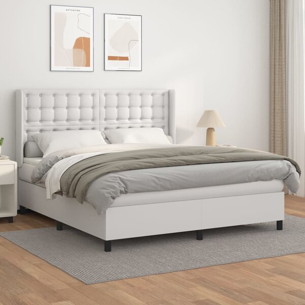 VidaXL Κρεβάτι Boxspring με Στρώμα Λευκό 180x200 εκ. Συνθετικό Δέρμα