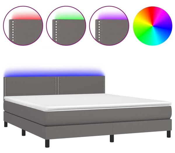 VidaXL Κρεβάτι Boxspring με Στρώμα & LED Γκρι 160x200 εκ. Συνθ. Δέρμα