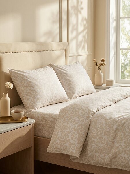 Sinsay - Βαμβακερό κατωσέντονο με λάστιχο και διακοσμητικό μοτίβο - μπεζ