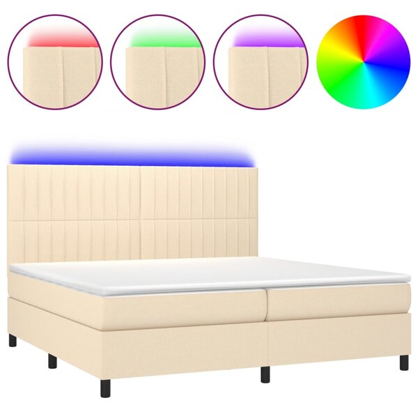 VidaXL Κρεβάτι Boxspring με Στρώμα & LED Κρεμ 200x200 εκ. Υφασμάτινο