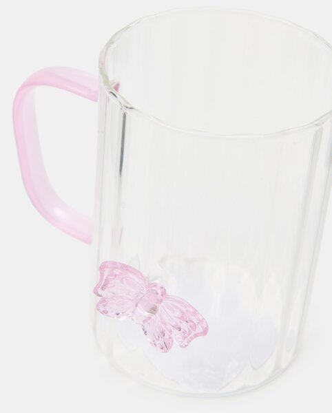 Sinsay - Γυάλινη κούπα με πεταλούδα - ροζ παστελ
