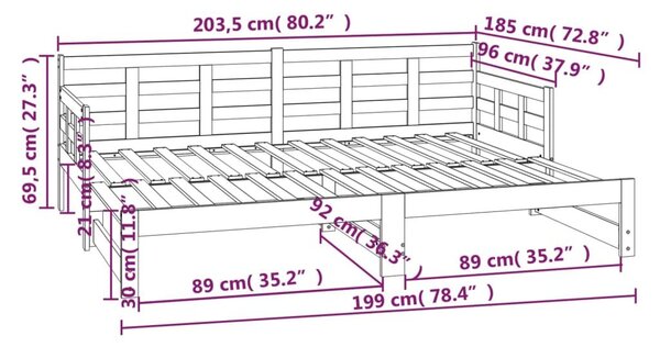 Καναπές Κρεβάτι Συρόμενος Λευκός 2x(90x200) εκ. από Μασίφ Πεύκο - Λευκό