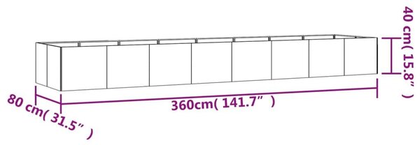 Ζαρντινιέρα 360 x 80 x 40 εκ. από Ατσάλι Σκληρυθέν στον Αέρα - Καφέ