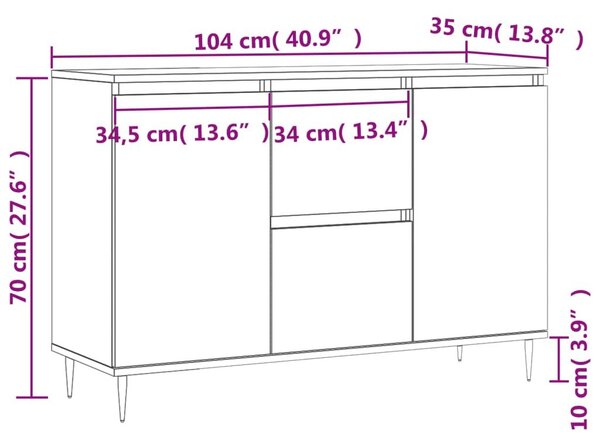 Μπουφές Γκρι Σκυροδέματος 104x35x70 εκ. από Επεξεργασμένο Ξύλο - Γκρι