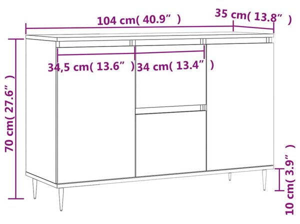 Μπουφές Λευκός 104 x 35 x 70 εκ. από Επεξεργασμένο Ξύλο - Λευκό