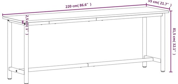 Πάγκος Εργασίας 220x55x81,5εκ. από Μασίφ Ξύλο Οξιάς και Μέταλλο - Καφέ