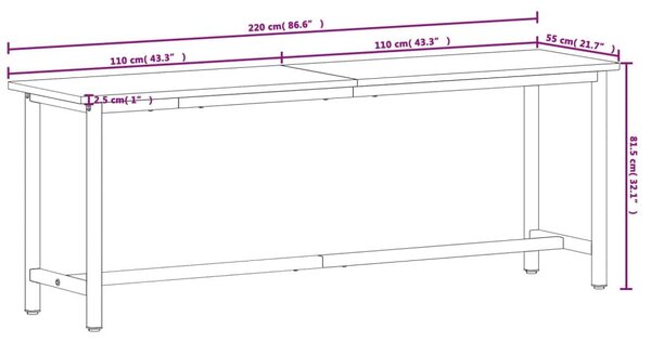 Πάγκος Εργασίας 220x55x81,5εκ. από Μασίφ Ξύλο Οξιάς και Μέταλλο - Καφέ