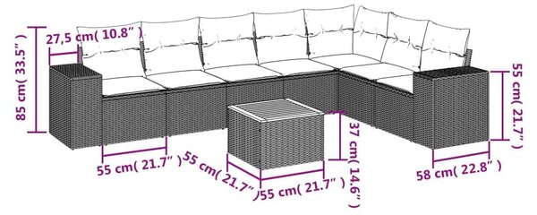 Σαλόνι Κήπου Σετ 8 τεμ. Μπεζ Συνθετικό Ρατάν με Μαξιλάρια - Μπεζ