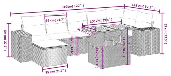 Σαλόνι Κήπου 8 Τεμαχίων Μαύρο από Συνθετικό Ρατάν με Μαξιλάρια - Μαύρο