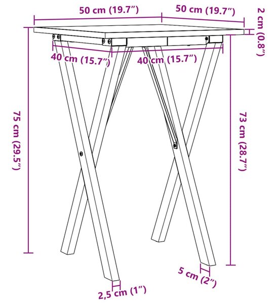 Τραπέζι Τραπεζαρίας Πλαίσιο Χ50x50x75εκ Μασίφ Πεύκο/Χυτοσίδηρος - Καφέ